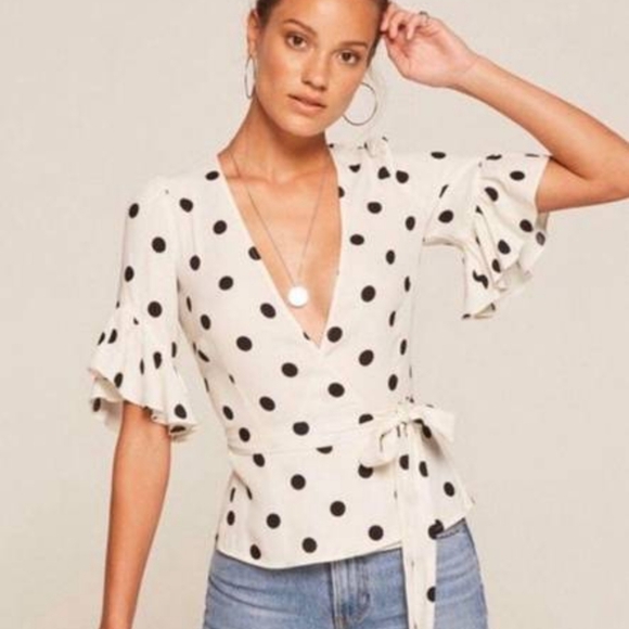 Reformation Tops - Reformation Polka-dot V-Neck Top